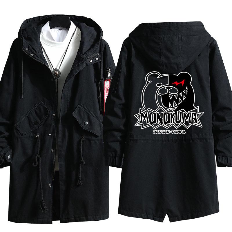 

Men's Trench Coats Anime Danganronpa Cosplay Hoodie Monokuma 3D Print Single-breasted Hooded Coat Fashion Casual Black Jacket, 11