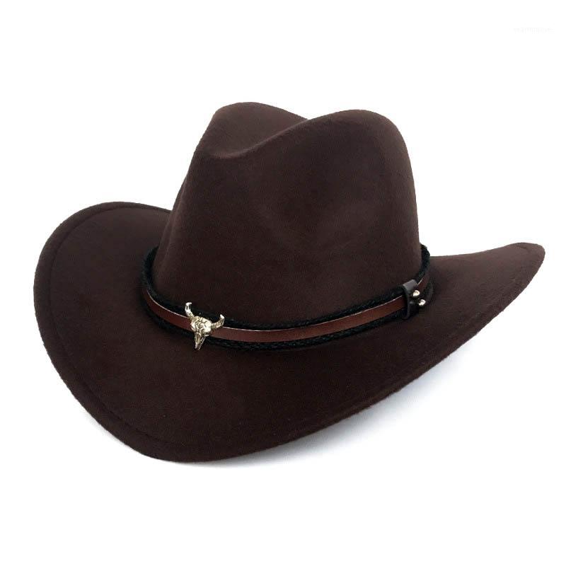 

Fibonacci West Cowboy Hat Fashion Imitation Wool Felt Metal Bull Head Decoration Sombrero Western Men Women Cap1, Black