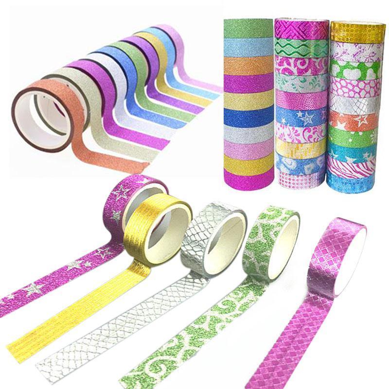 

Wholesale- 2016 10PCS 1.5cmx3m Washi Tape Adhesive Tape Glitter Pattern Tape Self Adhesive Decorative Sticker Rolls Decor1