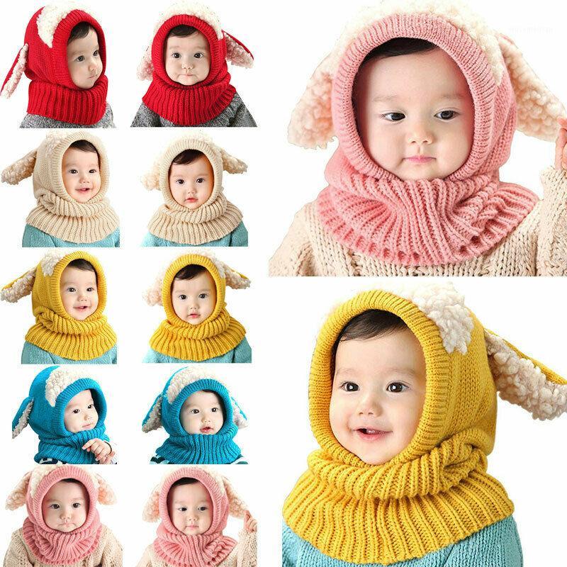 

2020 Brand New Girls Boys Winter Beanie Warm Hat Hooded Scarf Earflap Knitted Baby Toddler Cap1, Red