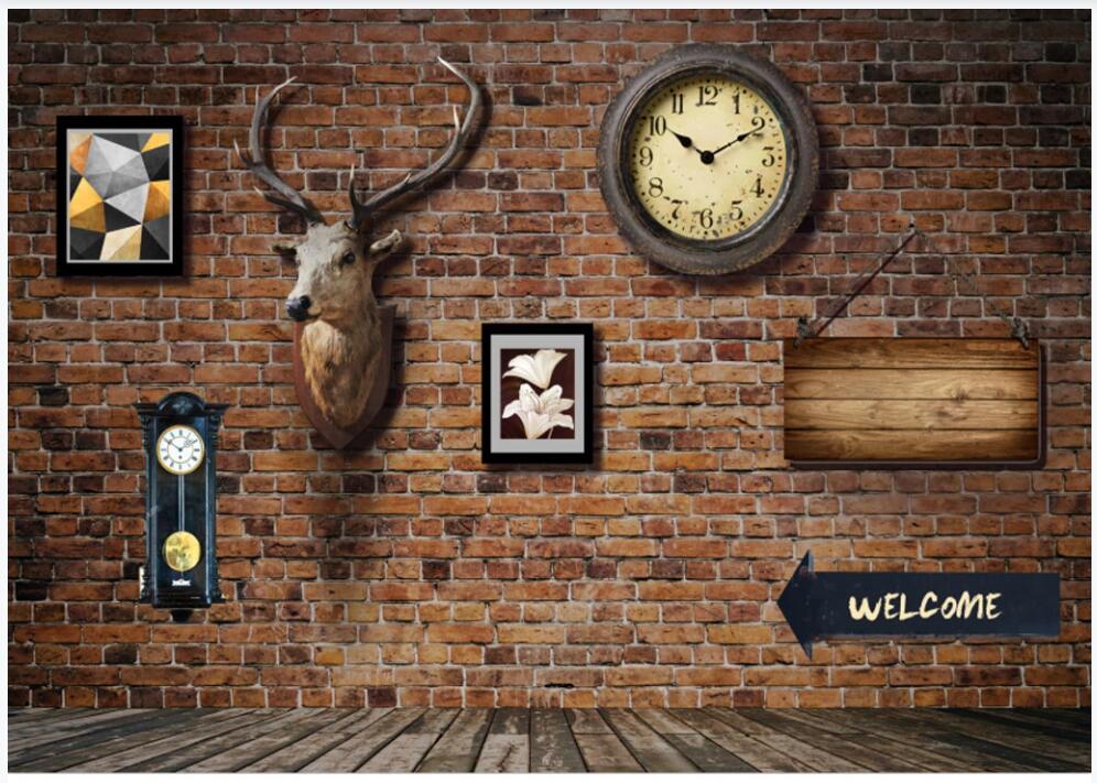 

3d wallpaper custom photo mural Retro retro retro deer head clock brick wall home decor living room 3d wall murals wallpaper for walls 3 d, Non-woven wallpaper