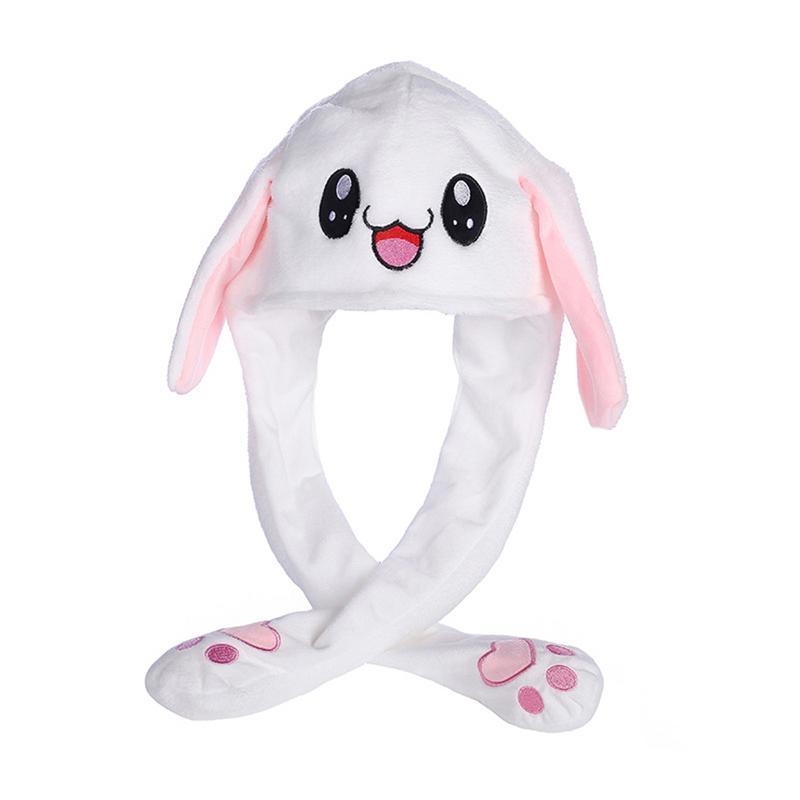 

Cute Plush Thermal Hat Cap With Movable Ear Shaped Toy For Women Lady Run K Game Same Hats Caps Winter Warm Hat Gift, White