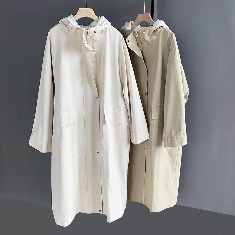 

Aransue Autumn 2020 New Korean Leisure long trench Pure Color Windswear hooded outwear for Female, Beige