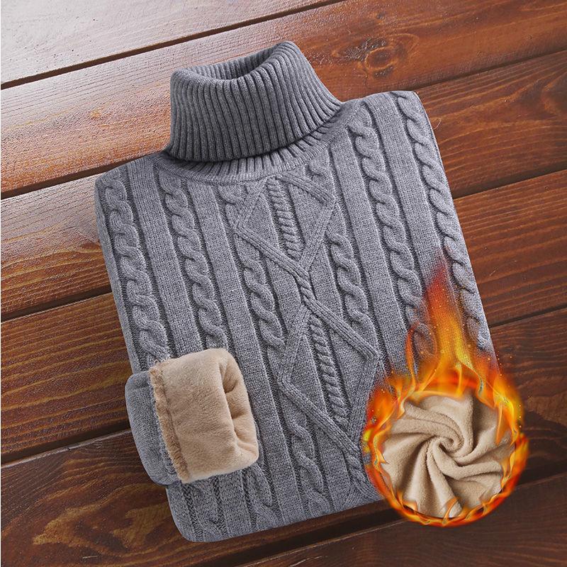 

Men's high collar winter plush and thickened warm knitted sweater Korean fashion men's bottom sweater