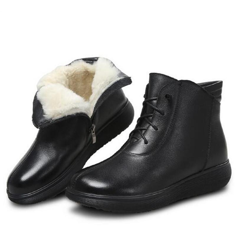 

ZXRYXGS Winter Genuine Leather Wool Shoes Women Snow Boots 2020 Warm Winter Leather Boots Flat Non-Slip Casual Ankle, Black 022