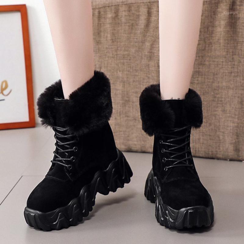 

Lucyever Faux Fur Height Increase Shoes Woman Thicken Plush Warm Winter Snow Boots Women Chunky Wedges Platform Ankle Boots Lady1, White