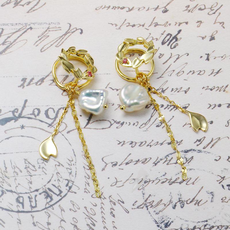 

Earrings limit cherry blossom multi-combination tassel Pearl earless hole ear clip female detachable single boucle d'oreille