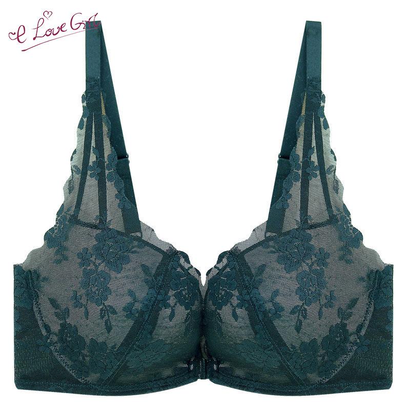 

Elovegirl Lace Side Adjustable Seamless Underwear Vest Style Gathered Small Chest Underwear No Steel Ring Front Buckle Bra, Black