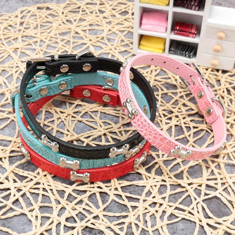

1pc PU Leather Metal Adjustable Personality Harnesses Multicolor Puppy Cats Dog Pet Collar Bone Buckle Studded Neck Strap Decor1