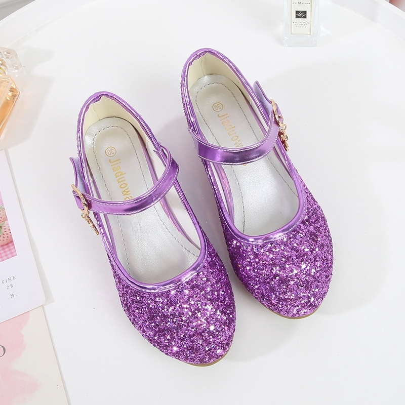 

ULKNN Girls Purple High Heels For Kids Princess RED Leather Shoe Footwear Children's Party Wedding Shoes Round Toe 1-3CM 201201, Black