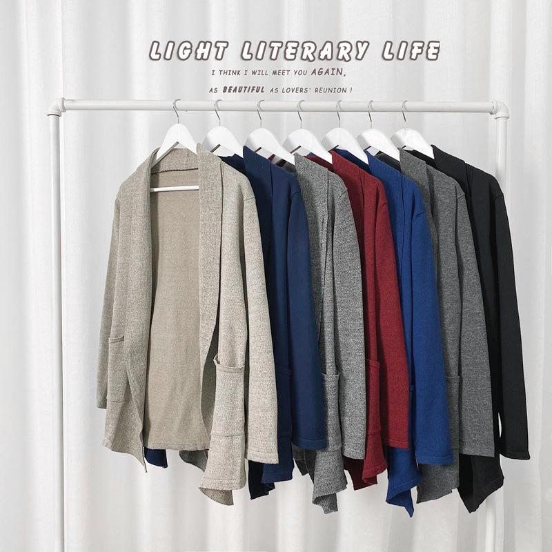 

Solid Sweaters Men Autumn Winter Casual Japanese Style Knitted Cardigan Mens Oversized Big Pocket Loose Warm Couple Coat 3XL, Black