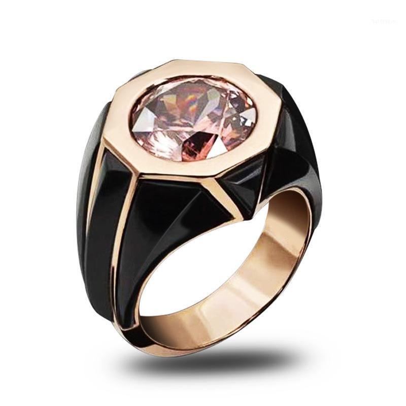

New Pumpkin Steampunk Personality Wedding Male Octagon Men Ring Zircon Pink Inlaid Rings for Women Jewelry CRL15991