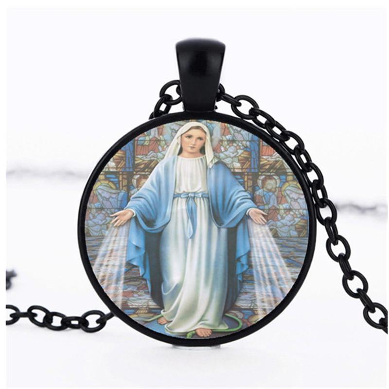 

Virgin Mary Creative Photo Cabochon Glass Chain Necklace,Charm Creative Women Pendants Fashion Jewelry Accessory,Friend Gifts