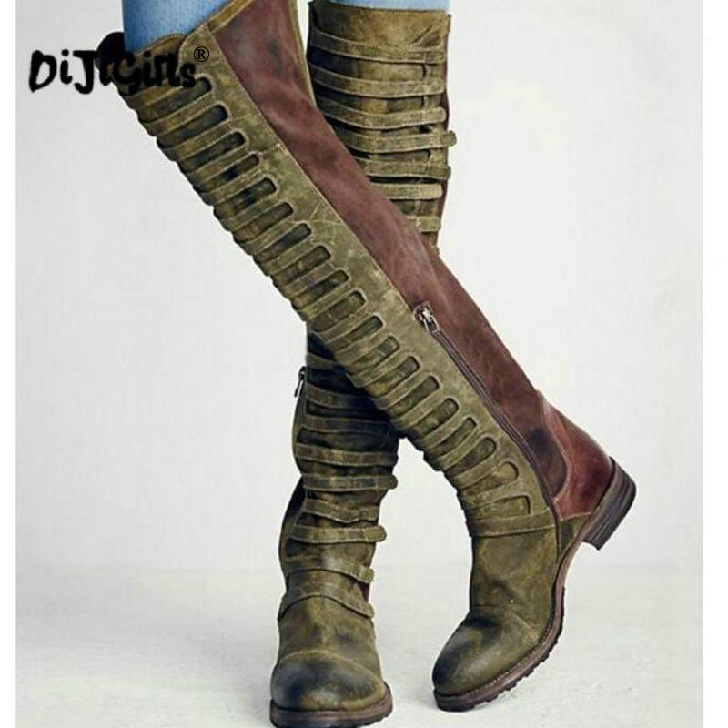 

sapato feminino woman booties patchwork zip girls winter riding boots knee high low heels chaussures women shoe Drop Shipping1, Black