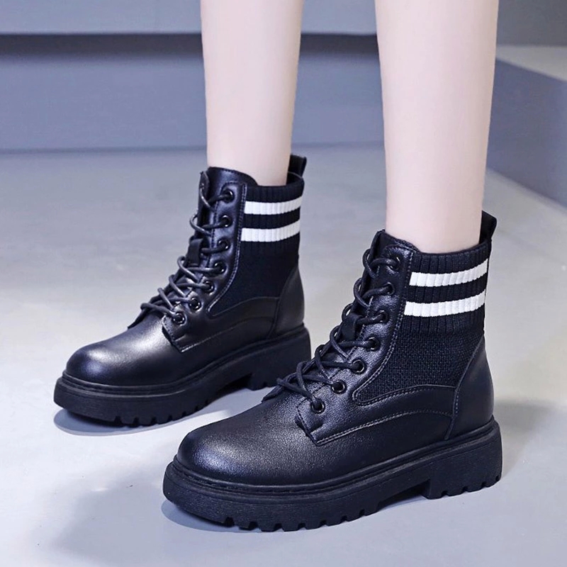 

2020 Winter Shoes Women Ankle Boots Striped High Top Booties Riding Equestrian Platform Shoes Motorcyle Boots Botas Mujer 8511N #GZ45, Black