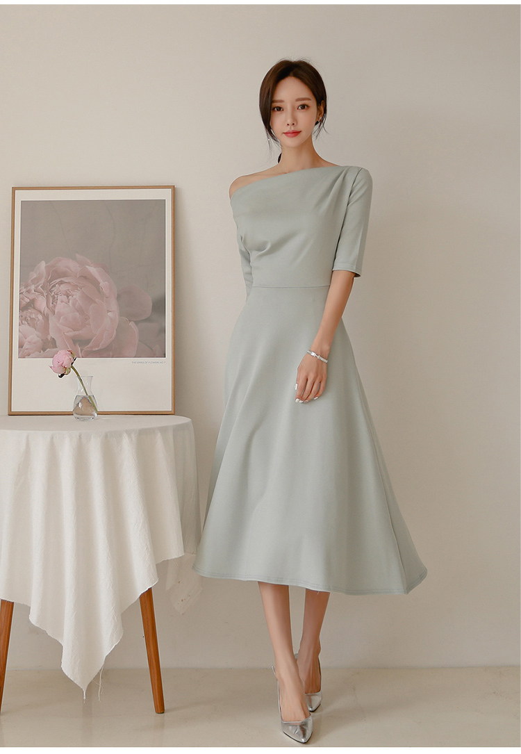 

2021 New Party Summer Sexy Slash Simple Elegant Slim Fashion Ru71, Blue