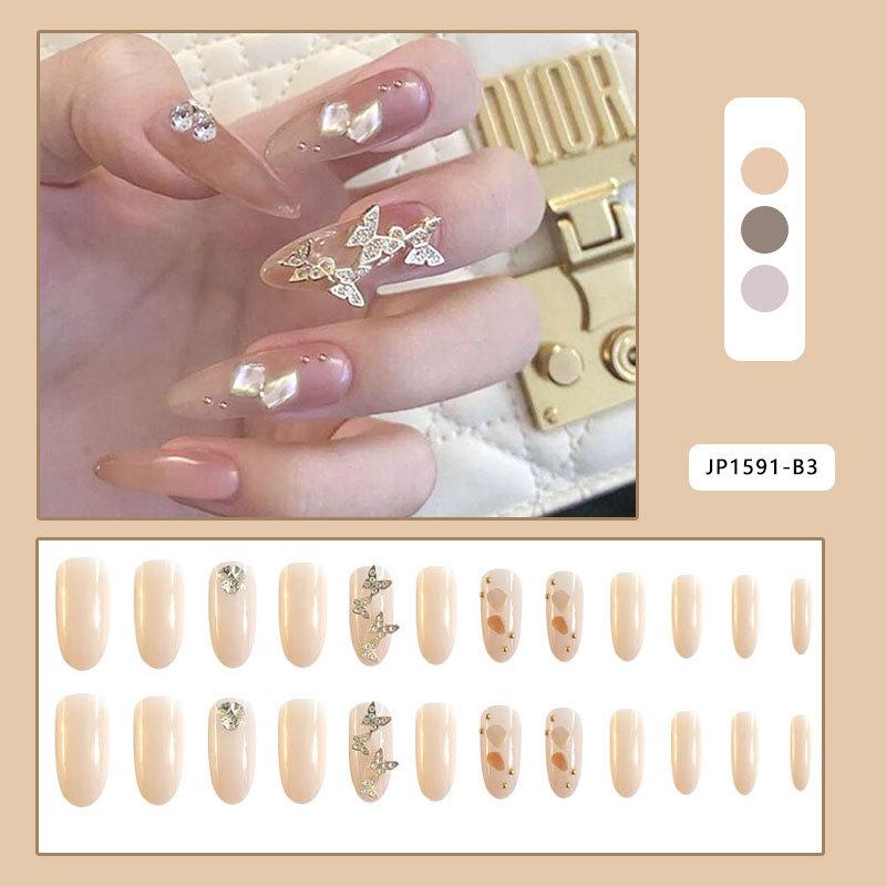 

24pcs/set False Nails with Glue Bowknot Butterfly Full Cover False Nails with Rhinestones Bowknot Decoration Press on, Jp1309