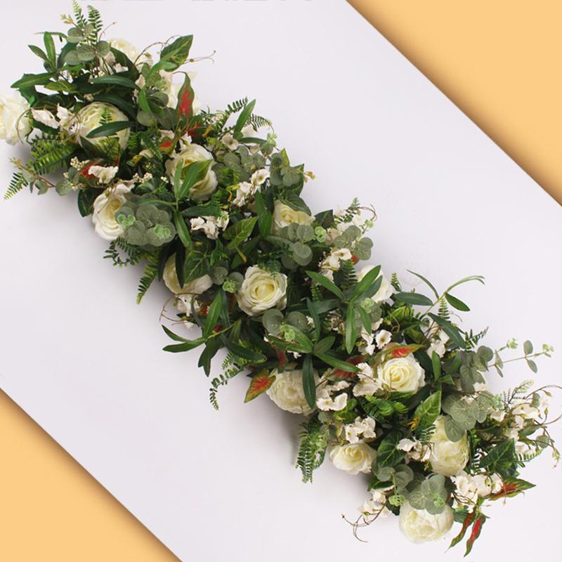 

1m backdrop wedding decor artificial flower row arrangement green plant decor wedding iron arch party road lead flowers wall, Pink