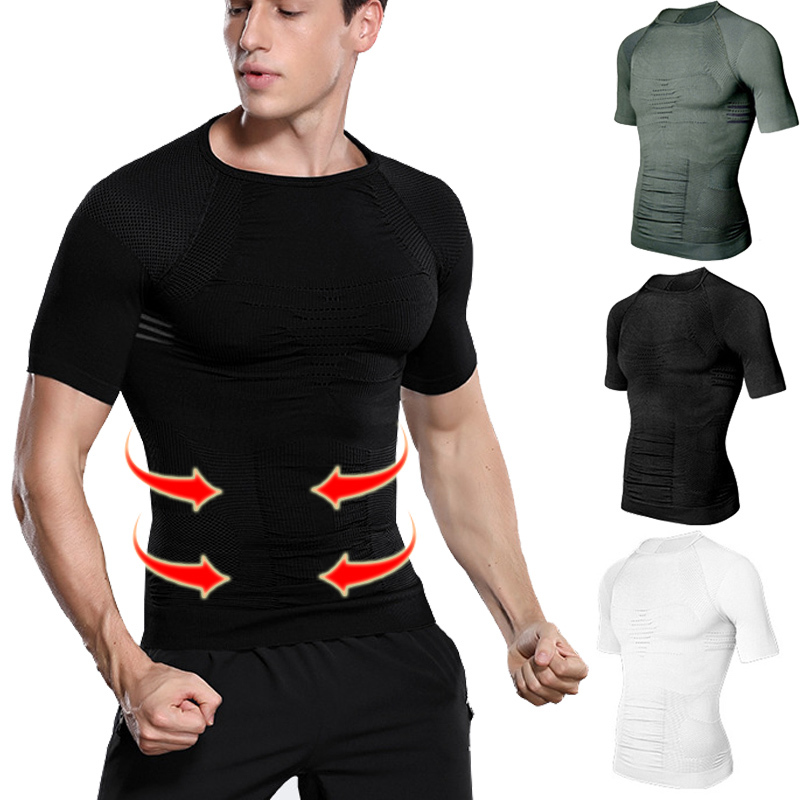 

Mens Slimming Body Shapers Shirt Abs Abdomen Slimming Tummy Control Tops Shapewear Training Fitness Corset W1222, Black;brown