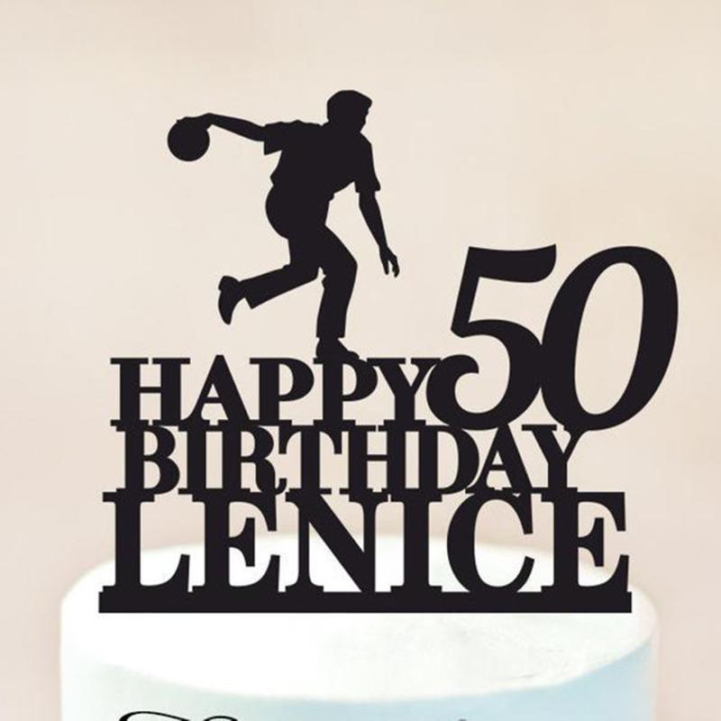 

Custom Name And Age Bowling Happy Birthday Cake Topper, Acrylic Wooden Gold Silver Birthday Party Decor,Unique Gift