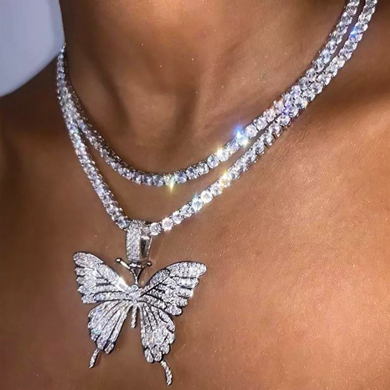 

Diamond sexy Butterfly Necklace Diamond Butterfly Pendant neck chain hip-hop accessories tennis Choker Girls Lady Elements Jewelry X3105