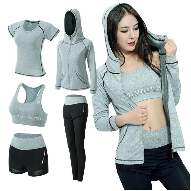 

5PCS Yoga Clothing Suit Set Tracksuit Running Gym Winter Fitness Clothing Womens, Green
