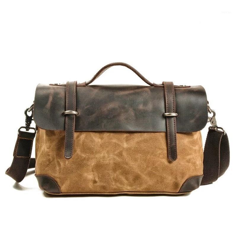 

England Style Canvas Leather Male Bag Vintage Waterproof Shoulder Messenger School Satchel Work Office Briefcase Men Laptop Bag1, Dark grey
