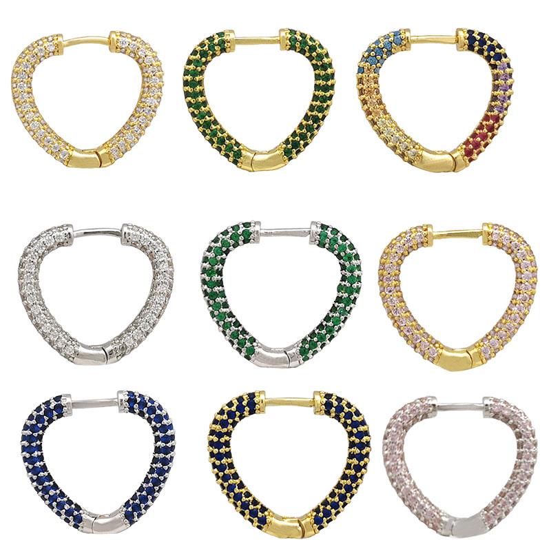 

QMHJE1 piece Small Hoop Earrings for Women Heart Earring Rainbow CZ Jewelry Gold Silver Color Aretes Hoops Green Pink Luxury 222