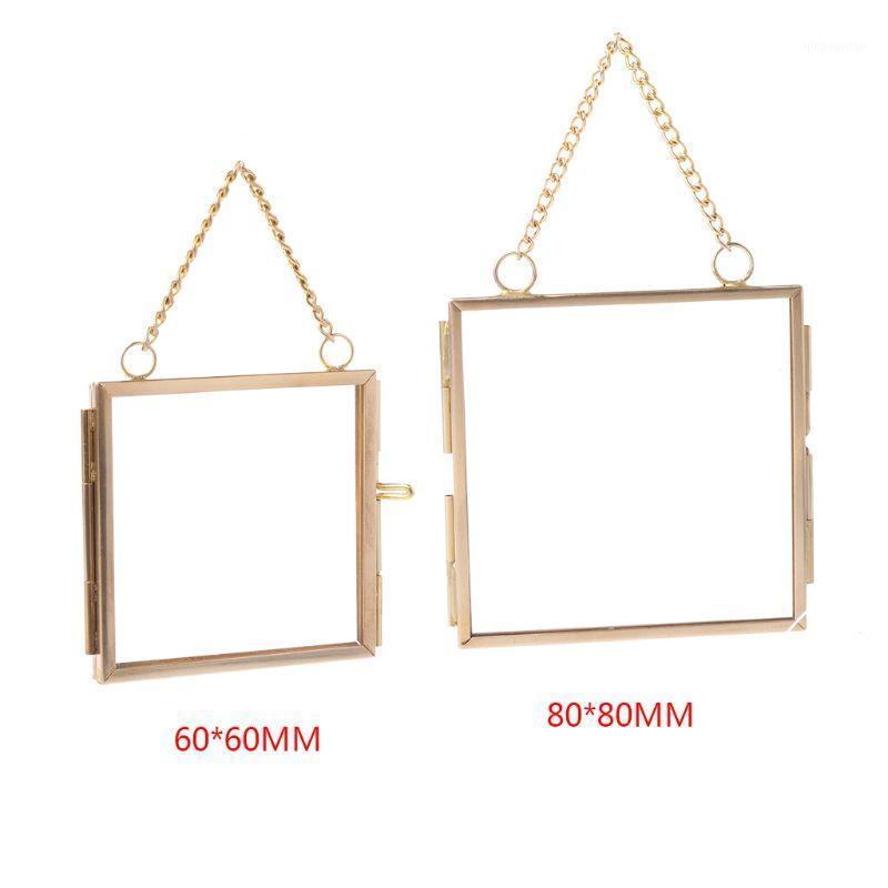 

Creative DIY Chain Retro Metal Photo Frame High Translucent Glass Photo Frame Specimen Folder 2 Size Optional H7ED1