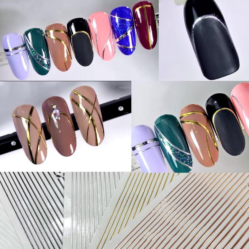 

3D Metal Wave Strip Multi-size Lines Nail Stickers Flexible Stripes, 5 Colors flexible gold stripe chrome tape 3d nail sticker, Color9