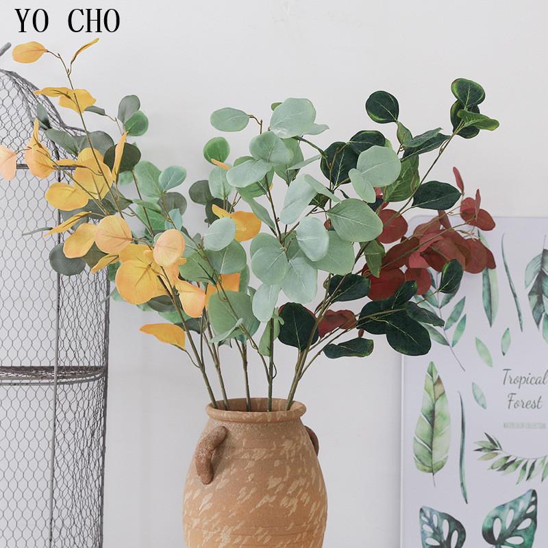 

High Grade Artificial Eucalyptus Leaves Wedding Decoration Silk-Screen Printing Green Leaf Branch Party Home Office Decor, Red