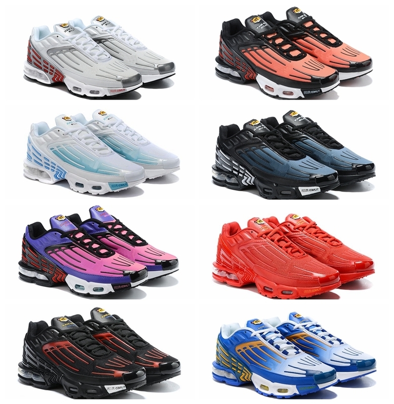 

2020 New Arrivals Men Designer Running 3 Metallic White Silver Triple Black Sports Shoes TN PLUS Trainers Sneakers