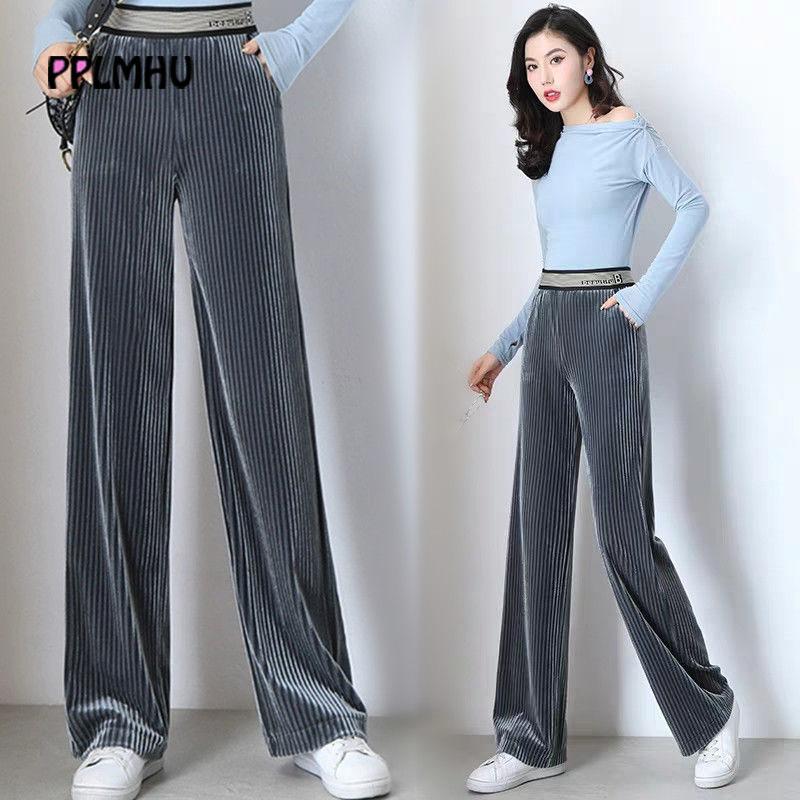 

Autumn Corduroy Wide-Leg Pants Women Plus size 5XL 4XL Korean Elastic High-Waist Straight Pants Casual Loose Velvet Trouser 2020, Coffee