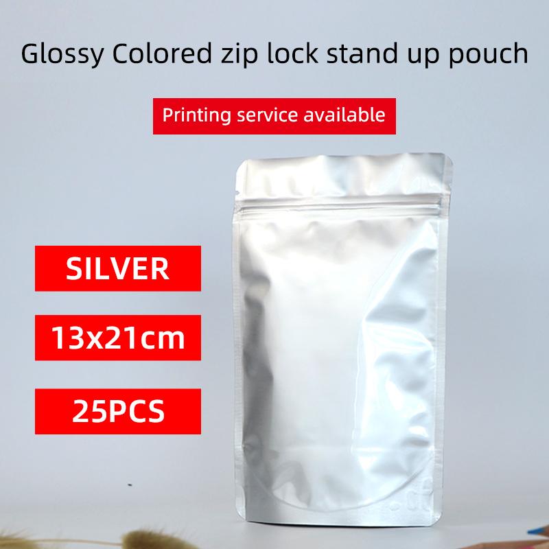 

13x21cm 25pcs stand up pouch with zipper silver aluminum foil bag resealable coffee packaging bag