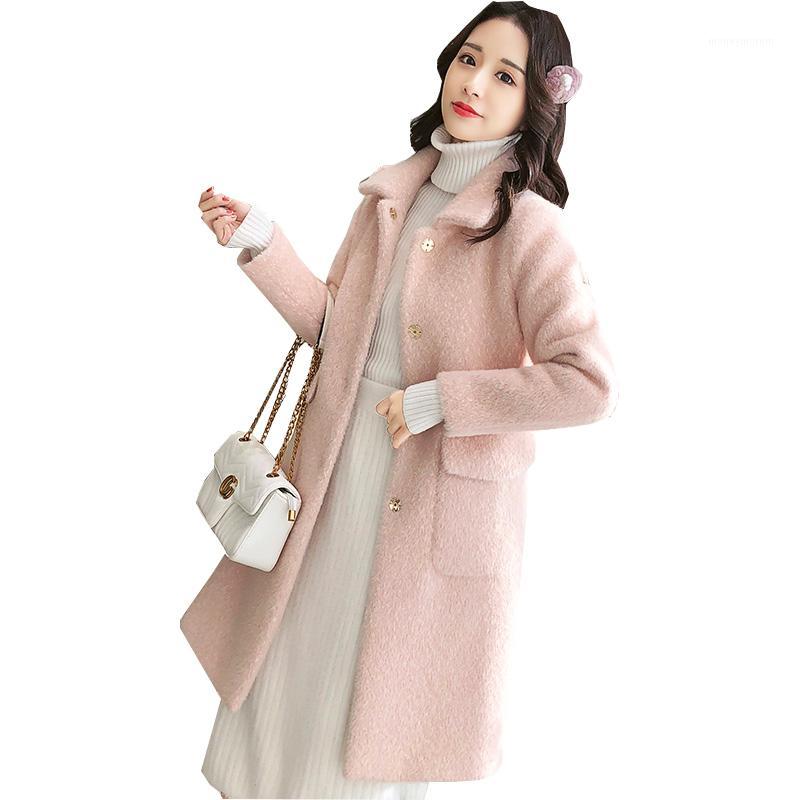 

Gold imitation mink down woolen coat female medium long thick 2020 new Korean winter wool woolen coats women overcoat1, Gray