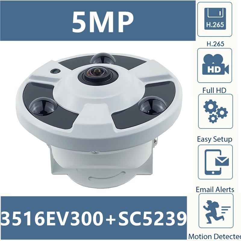 

Panorama 5MP 2592*1944 3516EV300+SC5239 H.265 IP Ceiling Metal Dome Camera FishEye IRC Onvif CMS XMEYE P2P Motion Detection