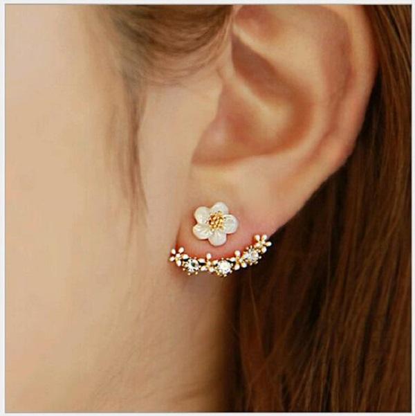 

High Quality Anti Allergic Pure Silver Jewelry Daisy Flower Front and Back Two Sided Stud Earrings Ear Nail Korean