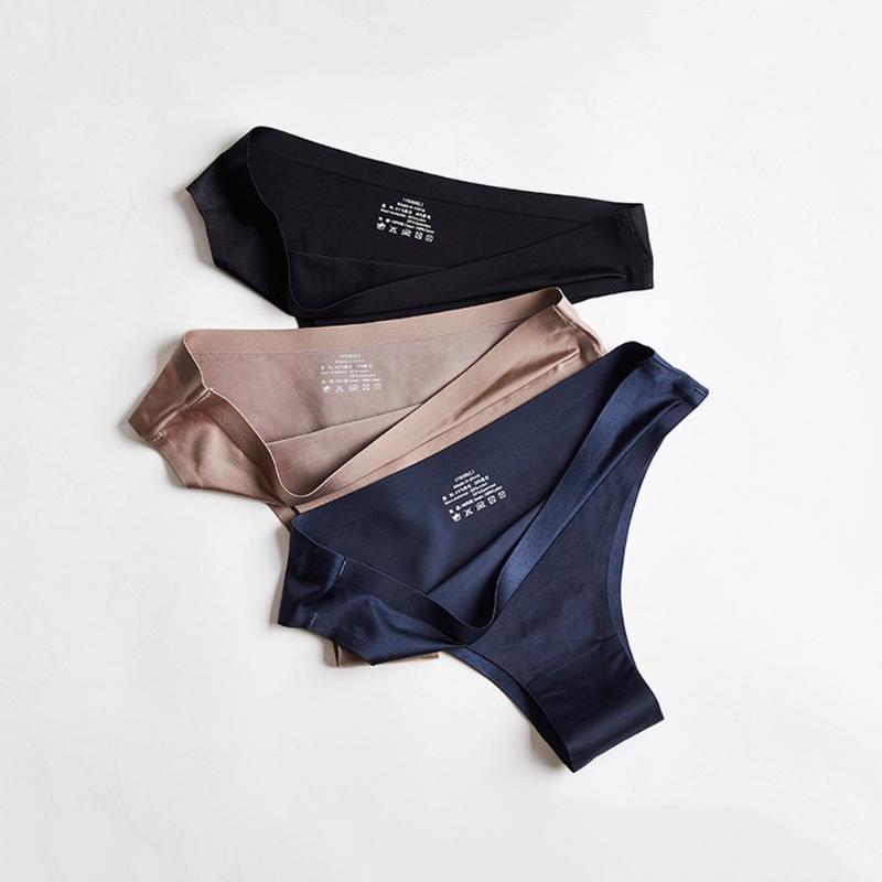 

Seamless Women Panties Low Waist Soft Elastic Comfortable Solid Color Girls Sexy Thong Ice Silk Briefs Underwear, Pink