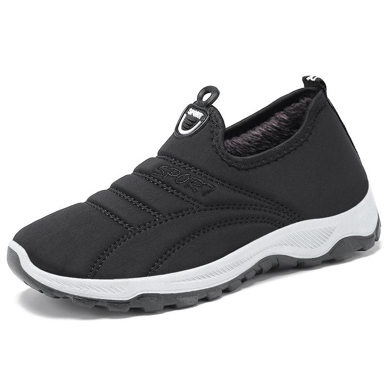 

Swonco Cotton Padded Witner Shoes Women Snow Boots Slip On Casual Sneakers 2020 New Female Flats Snow Shoes Warm Boots, Black