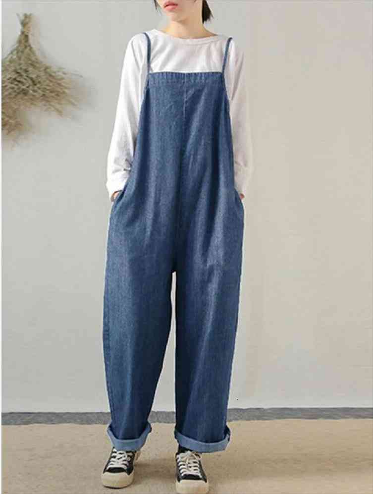 

women loose strappy suspenders oversized denim jumpsuit playsuit lady wear both sides buttons rompers labour suit overalls, Black;white