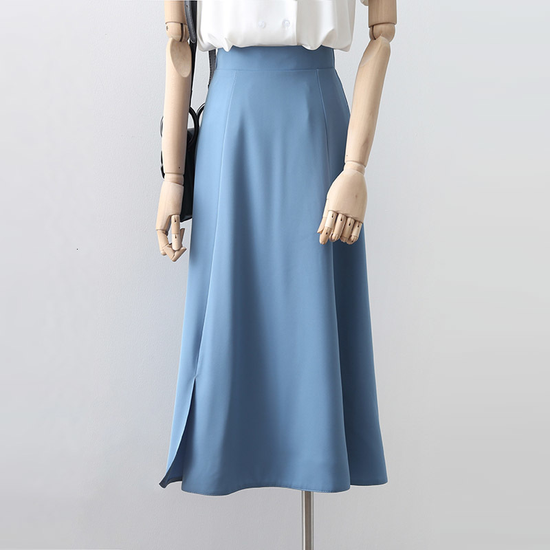 

2021 New High Waist of Female Vintage Spring the Line Fashion Pure Elegant Color Midi Length Falda Femme Jupe Skirt 2mci, Black