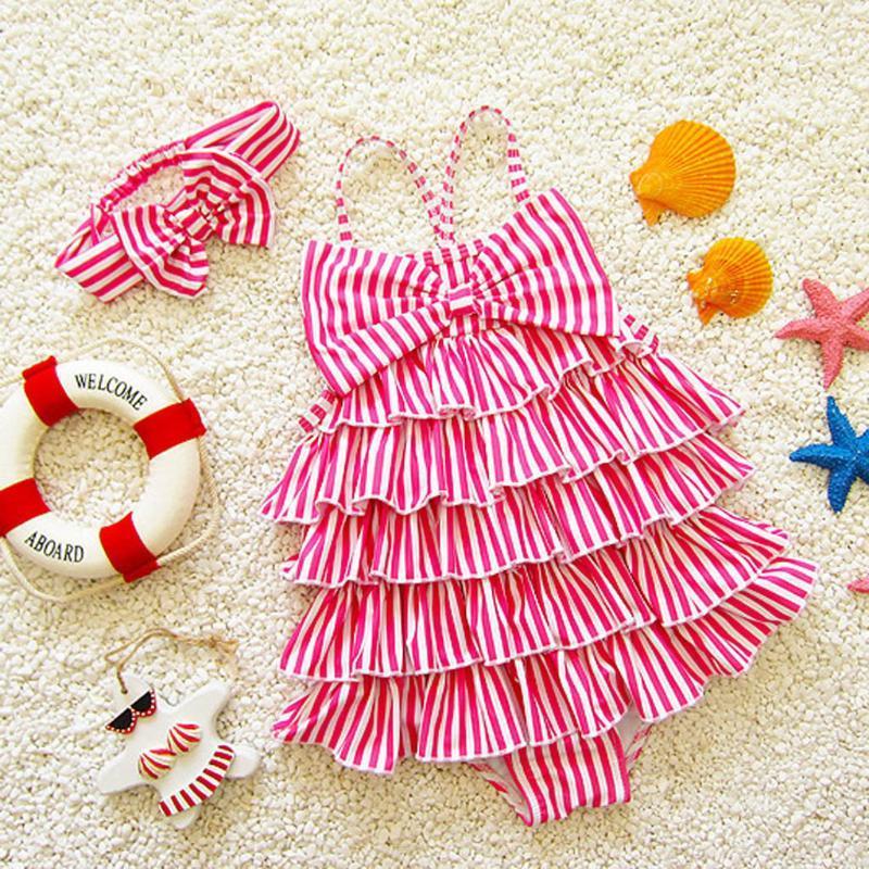 

2020 Summer Girls Striped Ruffle One Piece Swimsuit Children Backcross Swimwear Backless Beach Kids Toddler Swim Suit Baby Tanga1