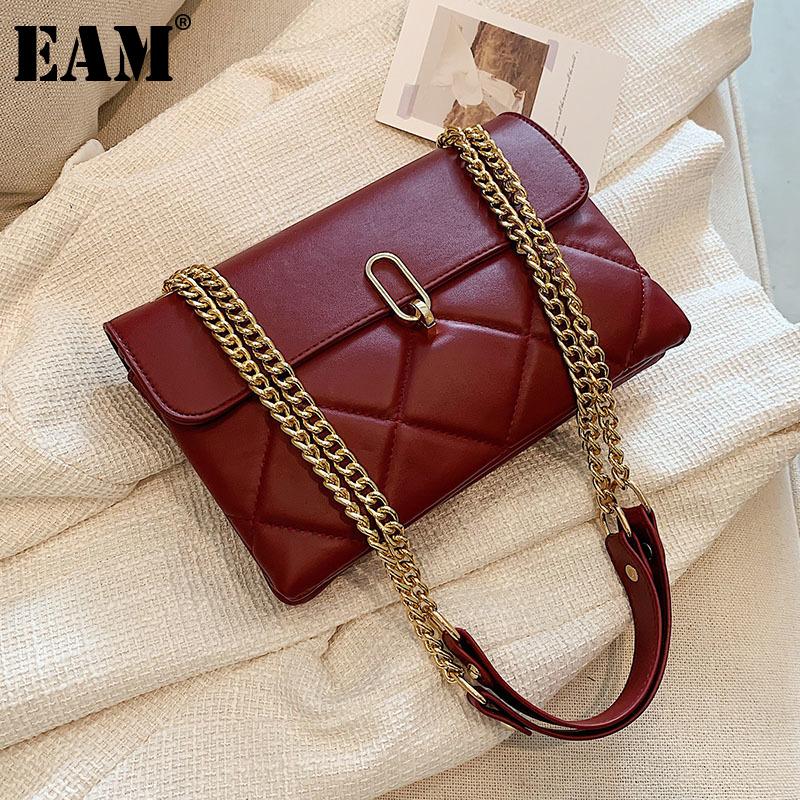 

[EAM] Women New Vintage Chains Small PU Leather Flap Personality All-match Crossbody Shoulder Bag Fashion Tide 2021 18A0812, Black
