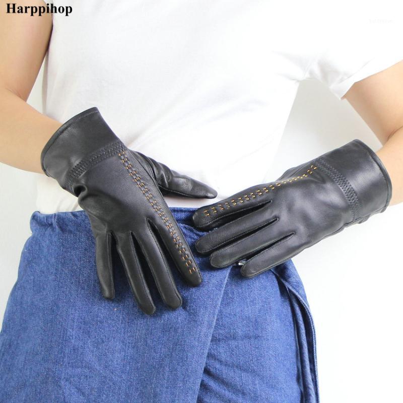 

new Warm Winter Women Sheepskin Leather Gloves For Women Ladies Black Guantes Genuine Leather Gloves Female Fleece Lined Mittens1