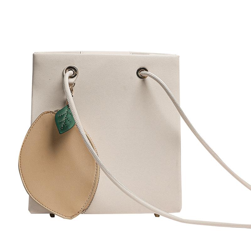

Female Bag New Messenger Bag Retro Beige Shoulder Niche Design Simple Soft Leather Small Square