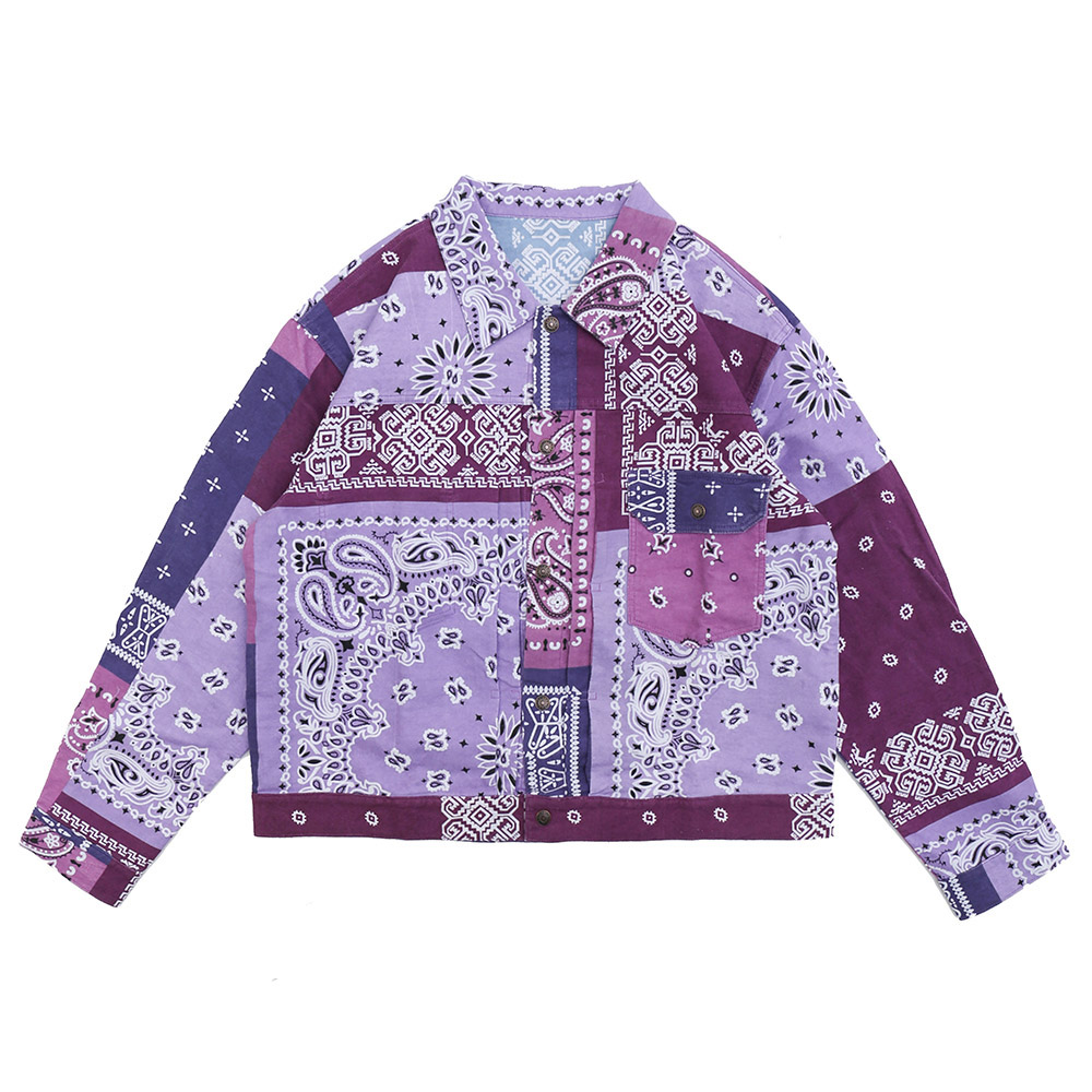 

Bandana Patchwork Durable Wearing Jackets Men Women Turn-down Collar Men's Jacket, Lee-275fg blue