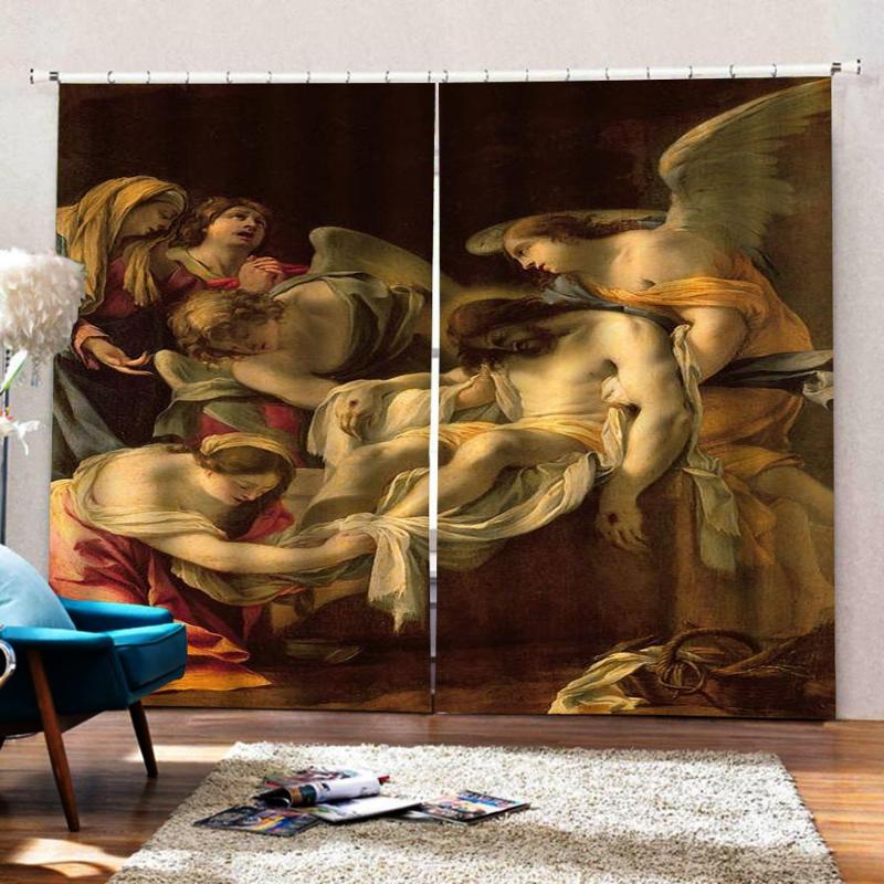 

Custom size European oil painting 3D Curtains angel For Living Room Bedroom 3D Blackout Curtains For Window Cortina Indoor Decor, As pic