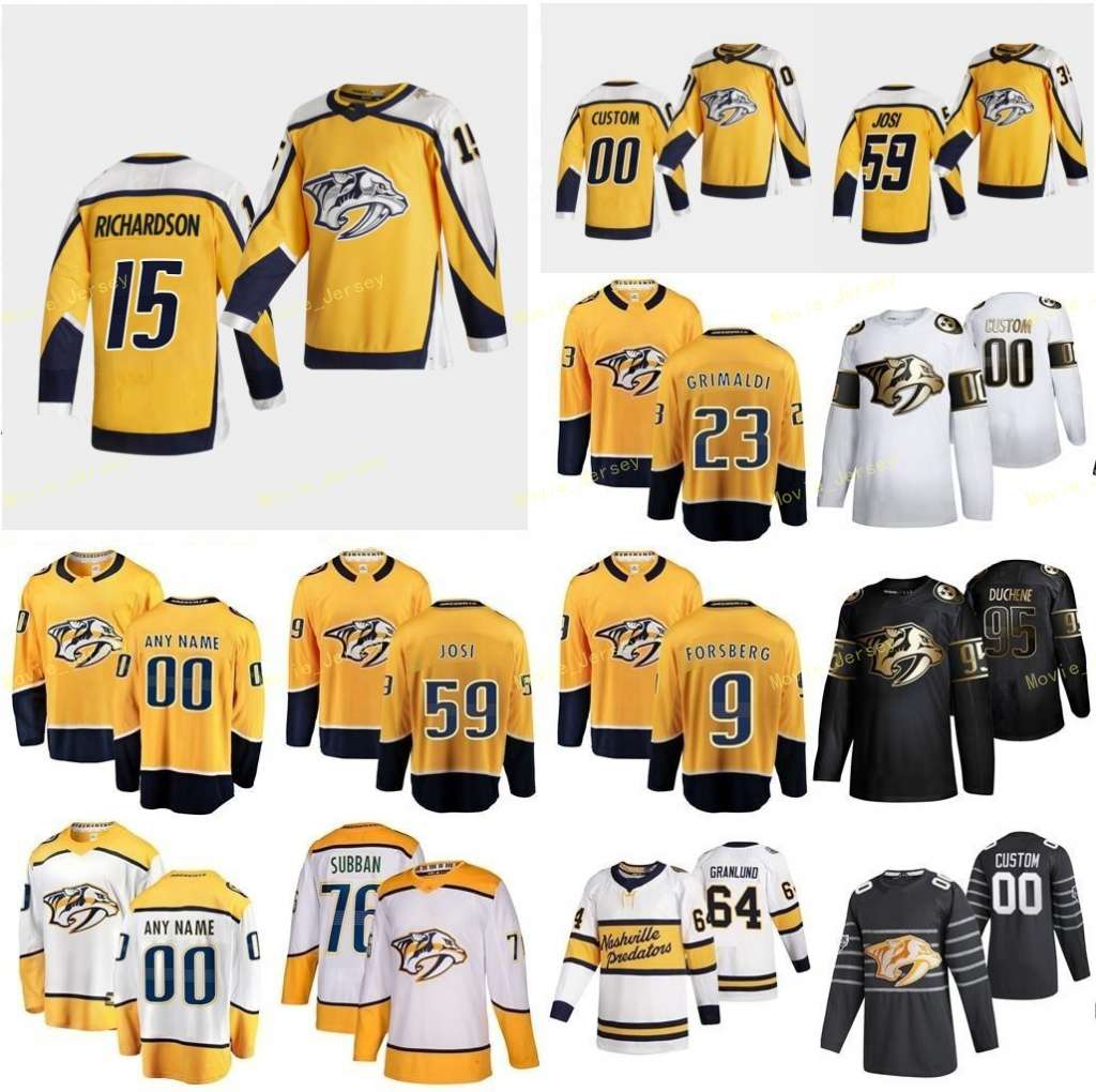 

2021 Reverse Retro Nashville Predators Jersey Richardson Brad Ingram Connor Jarnkrok Calle Johansen Ryan Josi Roman Custom Stitched, Black;red