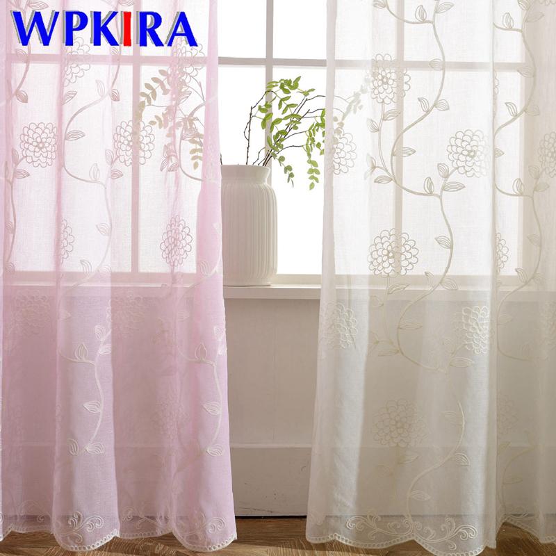 

Light Pink Flower Embroidered Voile Curtain Girls Bedroom Window Screen Janpanese Tulle Curtain For Living Room Gauze WP015D3