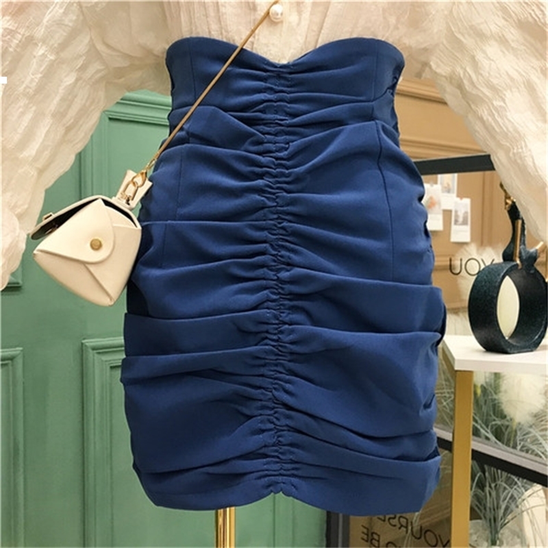 

New Autumn 2021 High Waist Skirt Plied Woman Kpop Style Street Wear Moya 3CY0, Blue.